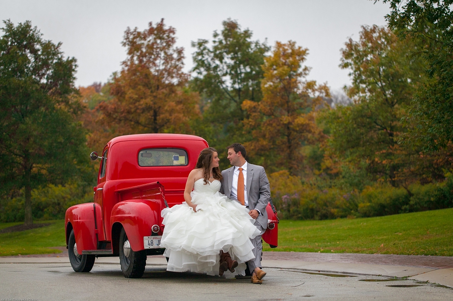 Vintage Red Truck Wedding Photo